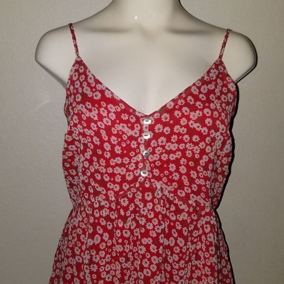 NWOT BaeVely Red Floral Spaghetti Strap Tunic? Mini Dress? Lined Size Medium - Picture 2 of 11